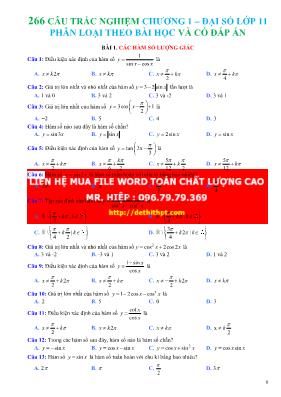 266 Câu trắc nghiệm Chương 1  Đại số Lớp 11